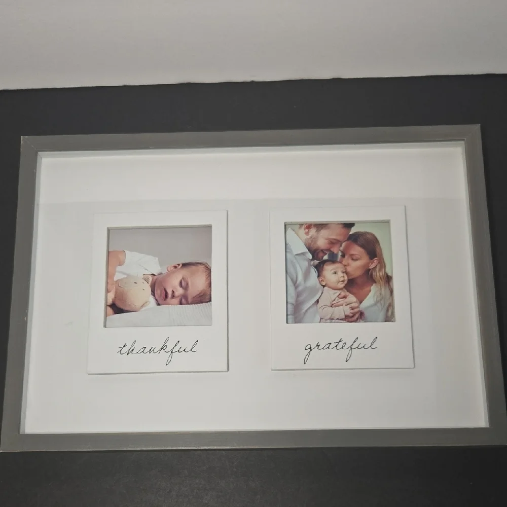 Studio Decor Double Photo Thankful & Grateful Dual Wall Gray Wood Frame